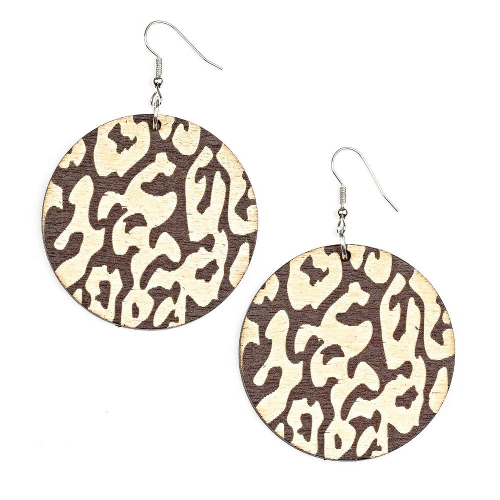 Leopard Print Wooden Earrings